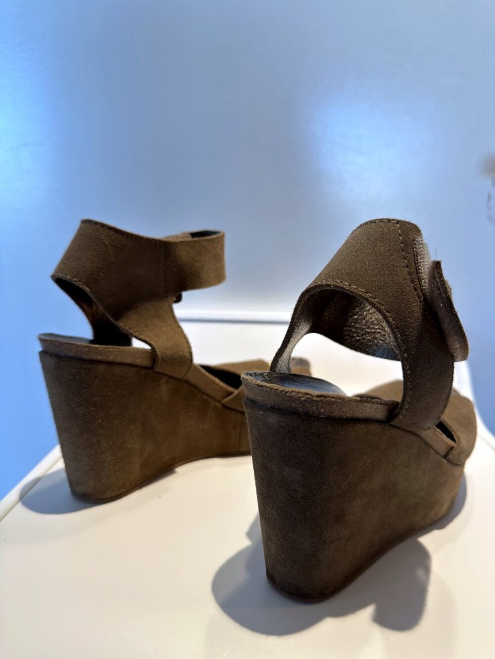 Pedro Garcia Olive Suede Platform Wedge Sandals